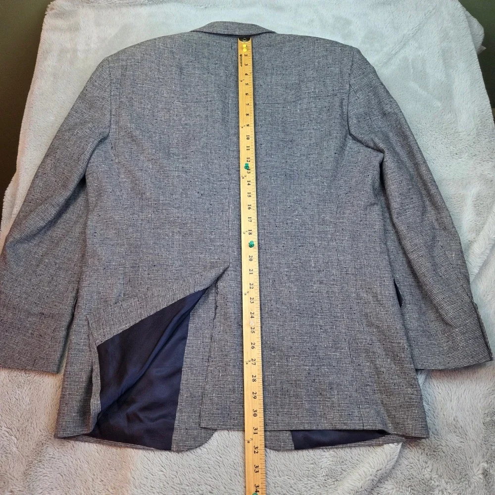 Vintage Robert Stock Silk Blazer Mens 42R Blue White Micro Check‎ Sport Coat
